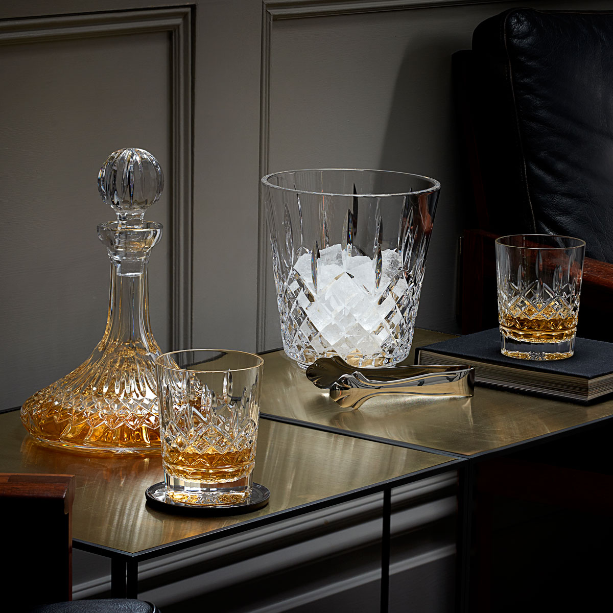 Waterford Crystal Lismore 12 oz Double Old Fashion DOF Tumbler Glasses, Pair